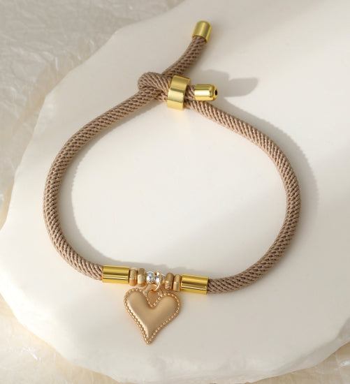 Heart Bracelet Taupe & Gold