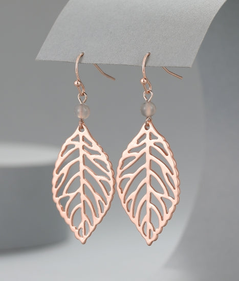 Matte Rose Gold Leaf Drop Earrings